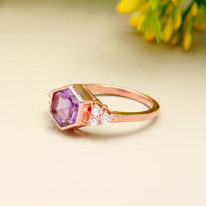 Unique Fine Jewelry Real 925 Solid Sterling Silver Hexagonal Cut <b>Amethyst</b> Stone Semiprecious Gemstone <b>Ring</b> for Wholesale - Product Image 3