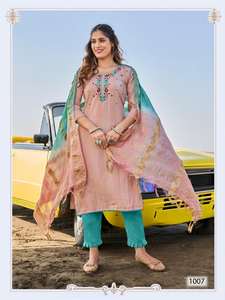 Ensemble Kurti et pantalon en viscose rayonne lourde avec dupatta en soie Chanderi, mode féminine, grossiste en Inde, exportateur mondial - Product Image 4