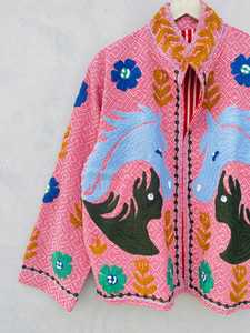 Chaqueta de Terciopelo y Algodón con Bordado Floral Suzani Hecho a Mano, Cuello Alto, Secado Rápido, Transpirable, para Playa o Invierno, Arte Folclórico Único - Product Image 5