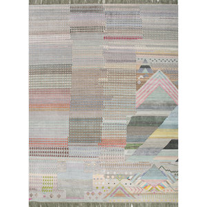 Tapis Manchaha en laine et soie de bambou noué à la main, ivoire, Les-2283, design rectangulaire patchwork pour la maison, le salon, le couloir, pour adolescents - Product Image 1