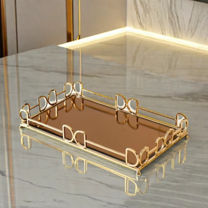 Plateau de miroir décoratif de maison de restaurant d'hôtel d'or nordique de luxe plateau fabuleux de stockage de bijoux - Product Image 3