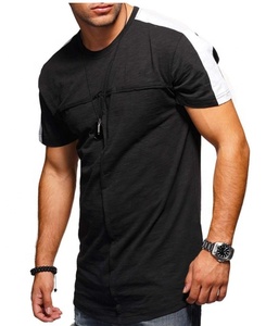 Ropa personalizada de algodón 100% para hombre, Camiseta estampada ajustada con cuello redondo, pantalones curvos, camiseta informal de manga corta con logotipo bordado para gimnasio - Product Image 1