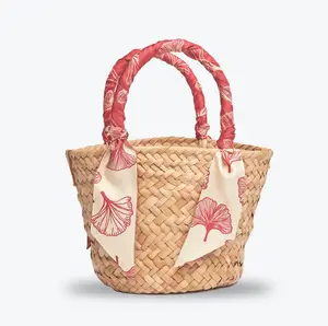 Hot ! Summer Product Natural Seagrass Straw Cotton Tote Bag Beach Basket Handcraft Shoulder Handbags for Women Ladies Vietnam