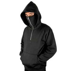 2025 dernière conception hommes 100% coton personnalisé fermeture éclair cagoule Ninja à capuche lourd 450gsm polaire délavé brodé OEM - Product Image 5