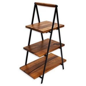 Présentoir à gâteaux en bois rectangulaire, 3 niveaux, décoration de la maison, fabricant, Design fait à la main, support de service du désert en bois de mangue - Product Image 1