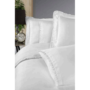 Parure de lit de luxe 6 pièces en satin pour très grand lit, comprenant une housse de couette XL et un drap-housse, motif uni, en coton avec surpiqûres - Product Image 2