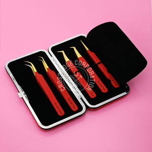 Pince à cils de luxe avec pointe en fibre pince à cils pince à épiler d'isolation incurvée pour cils couleur rouge mate 45 pointes à 90 degrés - Product Image 6