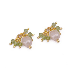 Joyel พลอยไข่มุกธรรมชาติ & พลอยอเมทิสต์สีเขียวขั้วต่อเล็กต่างหูชุบทองทองเหลืองตัวเชื่อมต่อขายส่ง - Product Image 3