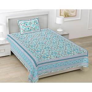 Juego de Sábanas Individuales de Algodón 100% de 180 Hilos, Color Azul Turquesa, con Diseño Floral Moderno, 3 Piezas, para Uso Doméstico (BSB1096) - Product Image 1