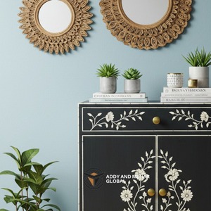 Mueble de Salón de Lujo Moderno y Ecológico, Hecho a Mano, con Incrustaciones de Hueso Negro, Diseño Floral, Disponible al Mejor Precio en India - Product Image 5