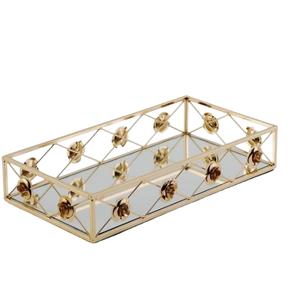 Plateau décoratif le plus vendu forme rectangulaire métal décoratif or miroir plateau noël mariage restaurant et salle à manger - Product Image 2