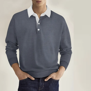 Polo à manches longues décontracté pour hommes broderie avec logo personnalisé service OEM chemise à col vierge chemises polo décontractées à manches longues pour hommes - Product Image 1