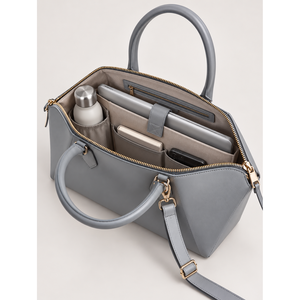 Grand sac fourre-tout décontracté en cuir pleine fleur gris pour femmes avec mini pochette personnalisée OEM ODM - Product Image 5
