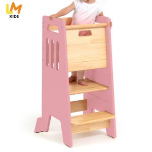 Tour d'apprentissage Montessori en bois rose antidérapante réglable <span class=keywords><strong>pour</strong></span> tout-petits, aide <span class=keywords><strong>de</strong></span> cuisine, marchepied avec garde-corps <span class=keywords><strong>de</strong></span> sécurité <span class=keywords><strong>pour</strong></span> enfants - Product Image 1
