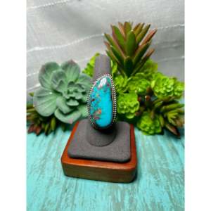 Donovan Nez Kingman <b>Adjustable</b> <b>Ring</b> Turquoise & Sterling Silver Gift with Bezel Setting Inlay Technology - Product Image 1