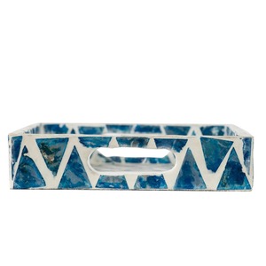Plateau en nacre bleu géométrique triangulaire rectangulaire fait à la main pour servir et décorer, idéal pour la décoration de la maison moderne et luxueuse - Product Image 3