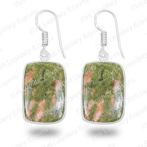 Boucles d'oreilles Unakite faites à la main en laiton plaqué argent, vente en gros, boucles d'oreilles en pierres précieuses, Jaipur Inde, faible MOQ 2 pièces - Product Image 2