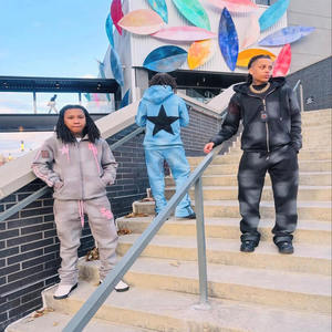 ชุดฮู้ดดี้ผ้าฟลีซคอตตอนหนานุ่ม 430 450GSM แบบซิป พร้อมกางเกงขายาวทรงตรง คุณภาพพรีเมียม รุ่น Distressed Stone Wash - Product Image 2