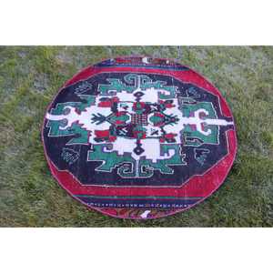 4x4 ft Vintage Rug, <b>Red</b> Ombr Turkish <b>Wool</b> Rug - Product Image 1