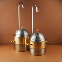 Chauffe-plat arabe avec couvercle en forme de dôme et support, idéal pour les buffets du Ramadan |   Bol de service de luxe pour fondue chinoise du Moyen-Orient