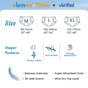 Elintree Vente en gros à prix réduit en vrac Couches jetables pour adultes unisexe ultra épaisses imprimées avec <span class=keywords><strong>protection</strong></span> anti-fuites SAP Japon Tailles M-L-XL-XXL - Product Image 5