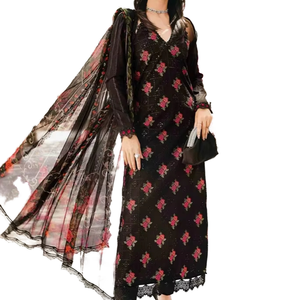 JILANI EXPORTER Nouveau design Broderie Shalwar Kameez Couleur noire Dames Style pakistanais Impression personnalisée en soie à séchage rapide pour femmes - Product Image 1