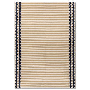 Alfombras de Lana Tejidas Planas Doradas Alhambra con Rayas para Uso Doméstico-ADWL-13291 - Product Image 1