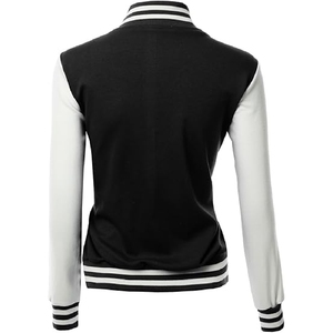 <b>Men</b> Classic Black and <b>White</b> Varsity <b>Jacket</b> Minimalist Two Tone Letterman Bomber with Striped Trim - Product Image 2