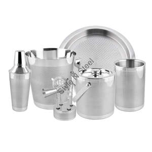 Juego de barras de acero inoxidable Premium de 10 piezas Colección de artículos de Bar de diseño clásico con material de metal grabado exterior - Product Image 1