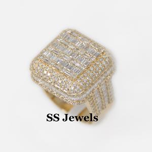Anillo estilo Hip Hop para hombre chapado en oro de 10K Ajuste de canal personalizado VVS1 Moissanite Flower Cluster Iced Bustdown Style para - Product Image 1