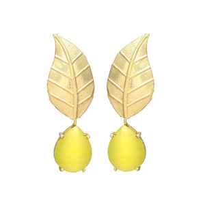 Nueva llegada chapado en oro hermoso diseño clásico diseño de hoja larga conjunto de pendientes con citrino hidro piedras preciosas pendientes colgantes - Product Image 1