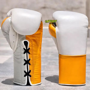 Gants de boxe blancs en cuir véritable, à lacets, avec logo personnalisé, vente en gros, prix raisonnable, unisexe, pour adultes - Product Image 1