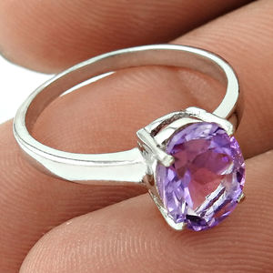 Rhodium Plated 925 Solid Silver Vintage Handmade Amethyst Gemstone <b>Ring</b> High Quality Oval Shaped Pronk Setting Gift <b>for</b> Woman - Product Image 1
