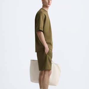 Conjuntos de Ropa Casual para Hombre de Dos Piezas, Transpirables, de Secado Rápido, de Algodón Suave con Bordado, Top y Pantalones Cortos Lisos, Hechos en Pakistán, para Otoño - Product Image 2