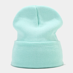 Solid Color Low Price Winter Fashion Outwear <b>Cap</b> New Casual <b>Flat</b>-Knitted Acrylic Beanie with Embroidered Logo - Product Image 1