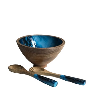 ชามไม้เนื้อแข็งแบบกำหนดเอง,ชามไม้มะม่วงเคลือบแข็งพร้อมช้อนสำหรับชามผลไม้พร้อมชุดเซิร์ฟเวอร์ - Product Image 1