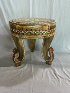 Handcrafted Wooden Round Side Table With Drawer Ethnic Decorative Nightstand Rustic Design Hand Painted Furniture Bedroom Use - Product Image 4