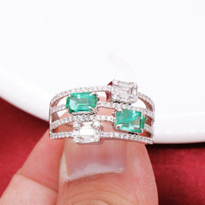 Anillo de compromiso de oro blanco de 18K hecho a mano Esmeralda natural y Diamante Real joyería de boda IGI certificado regalo perfecto para ella - Product Image 2