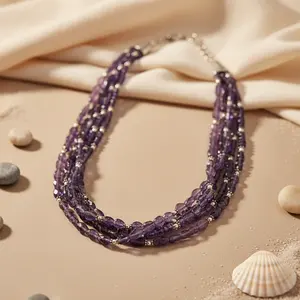 Collar de Piedras Preciosas Moradas de Múltiples Hilos para Mujer, Joyería Religiosa/de Moda con Turquesa y Perla para Boda o Regalo - Product Image 2