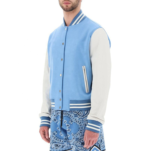 Veste de Baseball en Laine pour Homme avec Manches en Rexine Design Uni Couleur Contraste des Bordures et Poches à Fermeture Éclair Veste de Baseball pour Homme - Product Image 3