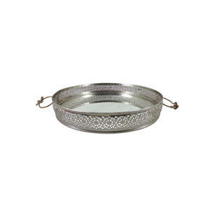 Ensemble de 3 plateaux ronds en métal et verre de taille moyenne au design luxueux plateau couleur argent et nickel pour ustensiles de cuisine décoratifs faits à la main - Product Image 2