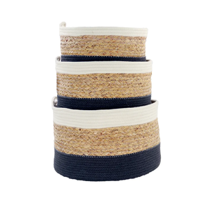 Mix Water Hyacinth Sustainable Stocked Round Cotton Black White Color Multifunction Organization Storage Baskets