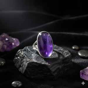 Anillo de Plata de Ley 925 de Alta Calidad para Mujer, Anillos Finos con Amatista Negra Natural, 20% de Descuento y Regalo de Año Nuevo - Product Image 3