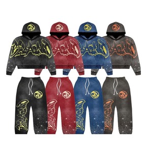 Streetwear personnalisé unisexe survêtements évasés au soleil délavés à l'acide sweats à capuche pantalons de survêtement impression DTG survêtement personnalisé pour hommes en détresse - Product Image 4