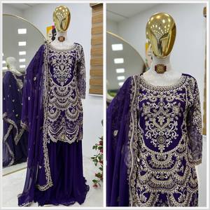 Traje de boda de seda de diseñador para vestido de fiesta de Bollywood indio y paquistaní con Dupatta para ocasiones y eventos especiales - Product Image 3