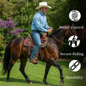 Silla de Montar Occidental de Alta Calidad con Diseño Floral Tallado a Mano |   Silla de Montar de Cuero Genuino para Equitación, Entrenamiento y Espectáculos - Product Image 2