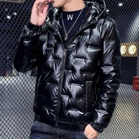 Vente en gros usine 2023 – Blouson matelassé décontracté en laine pour homme avec capuche, manteau d'hiver brillant imperméable de haute qualité avec fermeture éclair et col montant
