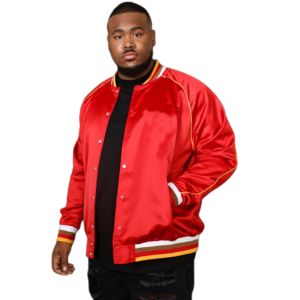 Blouson en satin brodé sur mesure pour hommes nouveau style de blouson d'aviateur et d'université en satin de couleur rouge pour hommes pour l'hiver - Product Image 1