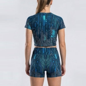 Conjunto Deportivo Casual para Mujer, Top Corto y Pantalones Cortos por Encima de la Rodilla, Tela Suave, Transpirable y Lavada, para Ejercicio, Entrenamiento y Uso al Aire Libre - Product Image 4