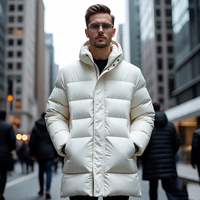 Vestes longues matelassées respirantes coupe-vent en tricot style hip-hop avec fermeture éclair, 100 % duvet, manteau d'extérieur pour hommes